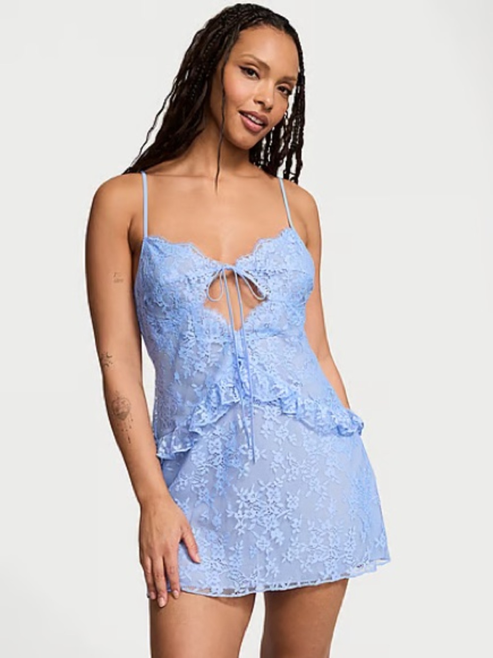 NWT Victorias Secret Dare to dream lace flounce mini Slip blue XS